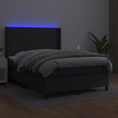 vidaXL Box spring postel s matrací a LED černá 140x200 cm umělá kůže