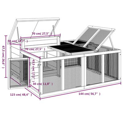 vidaXL Králíkárna moka 144 x 123 x 67,5 cm masivní borové dřevo