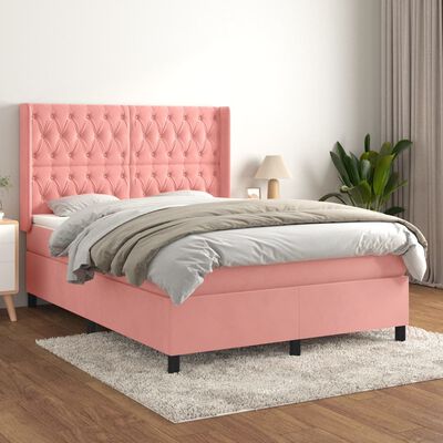 vidaXL Box spring postel s matrací růžová 140x200 cm samet