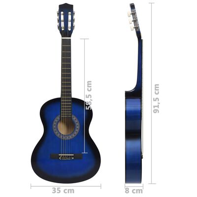 vidaXL 8dílný set klasická kytara pro začátečníky modrá 3/4 36''