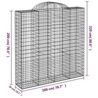 vidaXL Klenuté gabionové koše 14ks 200x50x200/220cm pozinkované železo