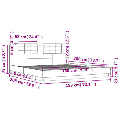 vidaXL Rám postele s čelem a LED osvětlením hnědý dub 180x200 cm