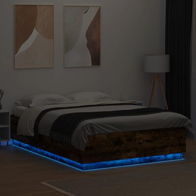 vidaXL Rám postele s LED osvětlením kouřový dub 150 x 200 cm kompozit