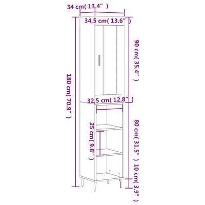 vidaXL Skříň highboard černá 34,5 x 34 x 180 cm kompozitní dřevo