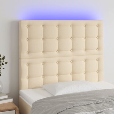 vidaXL Čelo postele s LED krémové 100x5x118/128 cm textil