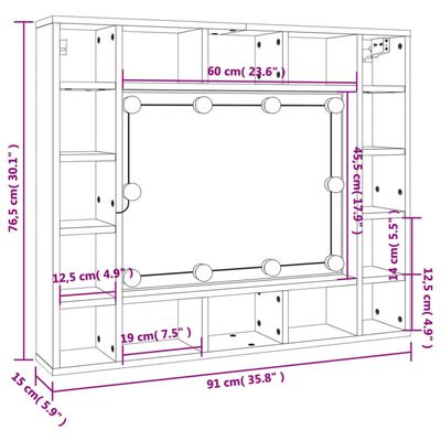 vidaXL Zrcadlová skříňka s LED bílá 91 x 15 x 76,5 cm