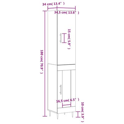 vidaXL Skříň highboard bílá s vysokým leskem 34,5x34x180 cm kompozit