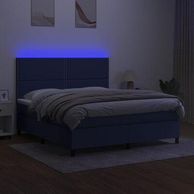 vidaXL Box spring postel s matrací a LED modrá 160x200 cm textil