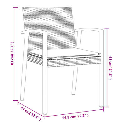 vidaXL Zahradní židle s poduškami 4 ks hnědé 56,5x57x83 cm polyratan