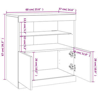 vidaXL Příborník s LED osvětlením dub sonoma 60 x 37 x 67 cm