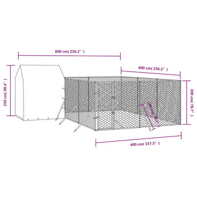 vidaXL Venkovní psí kotec se střechou stříbrný 6 x 6 x 2,5 m ocel