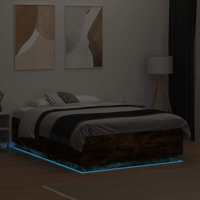 vidaXL Rám postele s LED osvětlením kouřový dub 140 x 190 cm kompozit