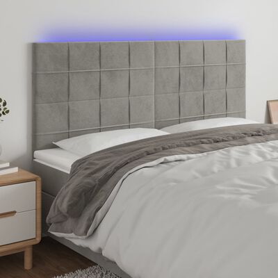 vidaXL Čelo postele s LED světle šedé 180x5x118/128 cm samet