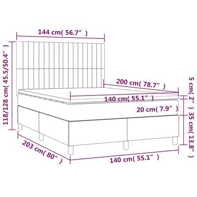 vidaXL Box spring postel s matrací a LED černá 140x200 cm textil