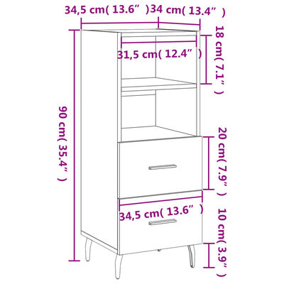 vidaXL Příborník bílý s vysokým leskem 34,5x34x90 cm kompozitní dřevo