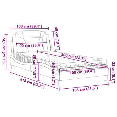 vidaXL Postel s matrací černá a bílá 100 x 200 cm umělá kůže