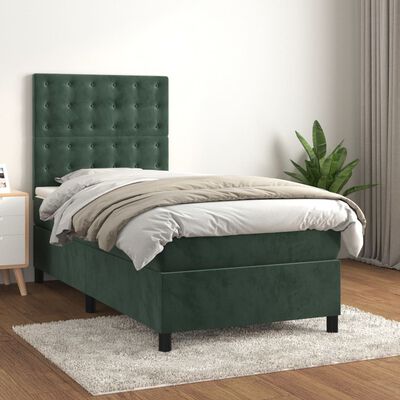 vidaXL Box spring postel s matrací tmavě zelená 90x190 cm samet