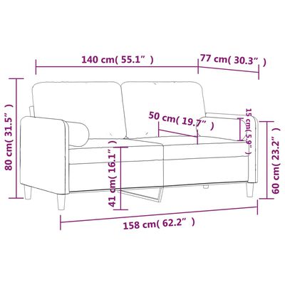 vidaXL 2místná pohovka s polštáři tmavě šedá 140 cm samet