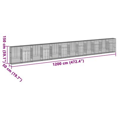 vidaXL Gabionový koš s víkem 1 200 x 50 x 150 cm pozinkované železo