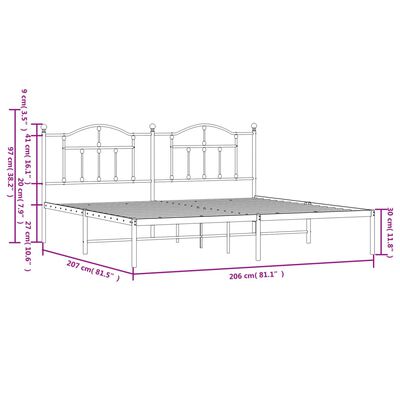 vidaXL Kovový rám postele s čelem černý 200 x 200 cm