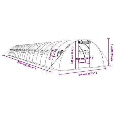 vidaXL Skleník s ocelovým rámem zelený 80 m² 20 x 4 x 2 m