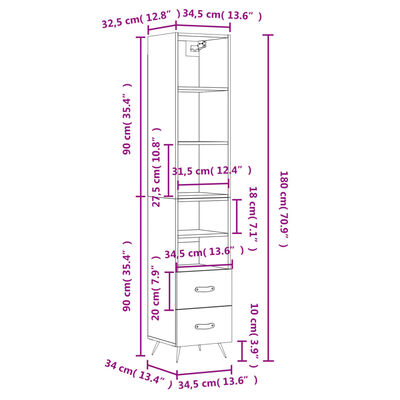 vidaXL Skříň highboard černá 34,5 x 34 x 180 cm kompozitní dřevo