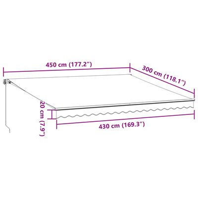 vidaXL Ručně zatahovací markýza antracitová a bílá 450 x 300 cm