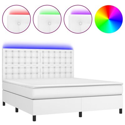 vidaXL Box spring postel s matrací a LED bílá 180x200 cm umělá kůže