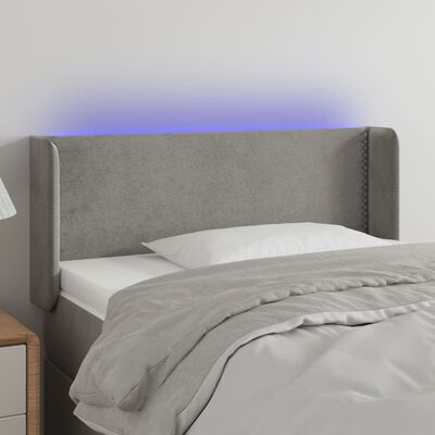 vidaXL Čelo postele s LED světle šedé 83 x 16 x 78/88 cm samet