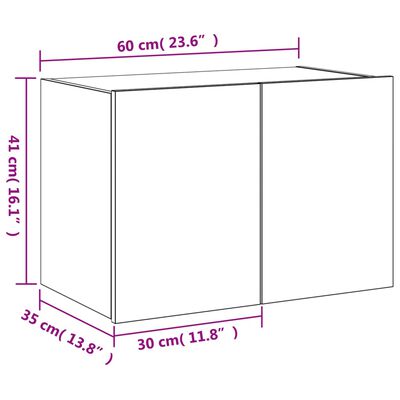 vidaXL Nástěnná TV skříňka s LED osvětlením hnědý dub 60 x 35 x 41 cm