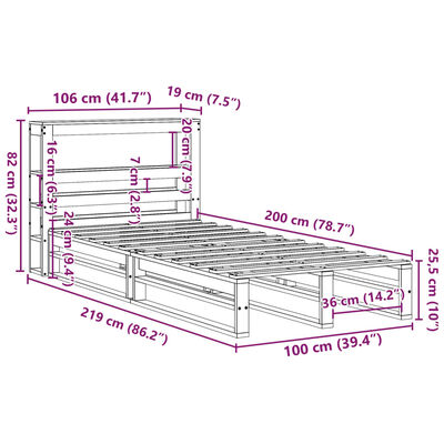 vidaXL Postel bez matrace 100 x 200 cm masivní borovice