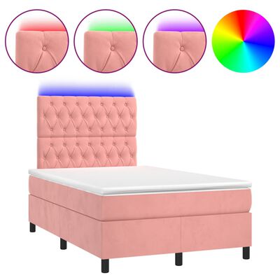 vidaXL Box spring postel s matrací a LED růžová 120 x 190 cm samet