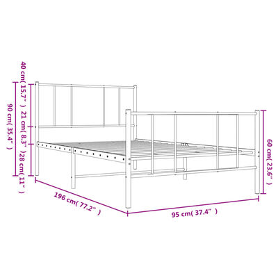 vidaXL Kovový rám postele s hlavovým a nožním čelem černý 90 x 190 cm