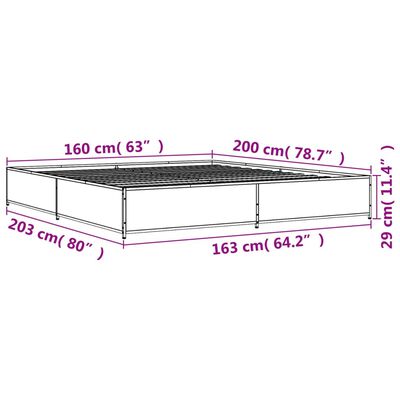 vidaXL Rám postele hnědý dub 160 x 200 cm kompozitní dřevo a kov