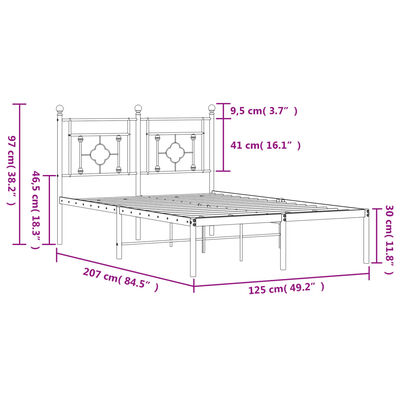 vidaXL Kovový rám postele s čelem černý 120 x 200 cm