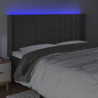 vidaXL Čelo postele s LED tmavě šedé 163 x 16 x 118/128 cm samet