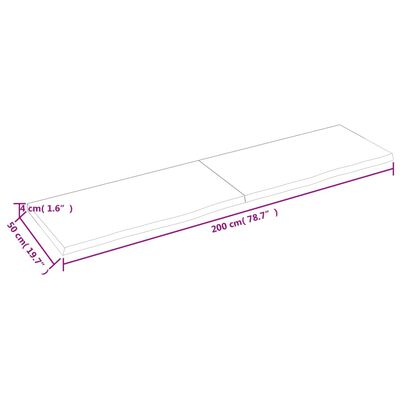 vidaXL Koupelnová deska hnědá 200x50x(2-4) cm ošetřený masivní dřevo