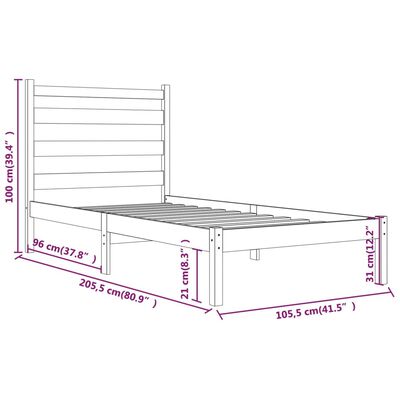 vidaXL Rám postele bílý masivní borovice 100 x 200 cm