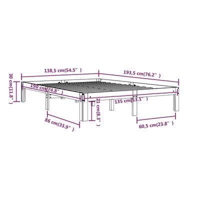 vidaXL Rám postele černý masivní borovice 135 x 190 cm UK Double