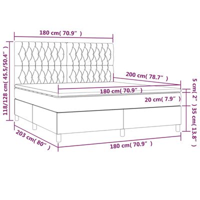 vidaXL Box spring postel s matrací a LED světle šedá 180x200 cm textil