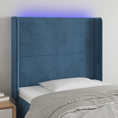 vidaXL Čelo postele s LED tmavě modré 103 x 16 x 118/128 cm textil