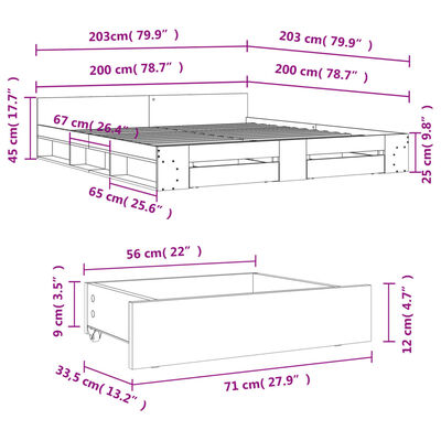 vidaXL Rám postele se zásuvkami bílý 200 x 200 cm kompozitní dřevo