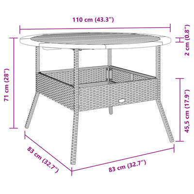 vidaXL Zahradní stůl s akáciovou deskou béžový Ø 110 x 71 cm polyratan