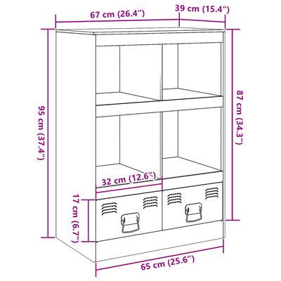 vidaXL Highboard olivově zelený 67 x 39 x 95 cm ocel