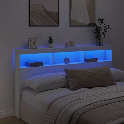 vidaXL Čelo postele s úložným prostorem a LED bílé 180 x 17 x 102 cm