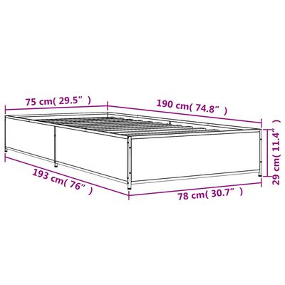 vidaXL Rám postele dub sonoma 75 x 190 cm kompozitní dřevo a kov