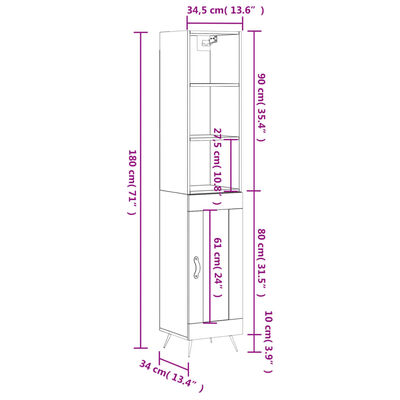 vidaXL Skříň highboard černá 34,5 x 34 x 180 cm kompozitní dřevo