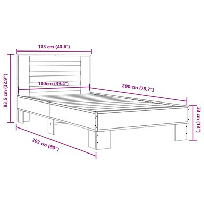 vidaXL Rám postele kouřový dub 100 x 200 cm kompozitní dřevo a kov