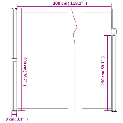 vidaXL Zatahovací boční markýza červená 200 x 300 cm