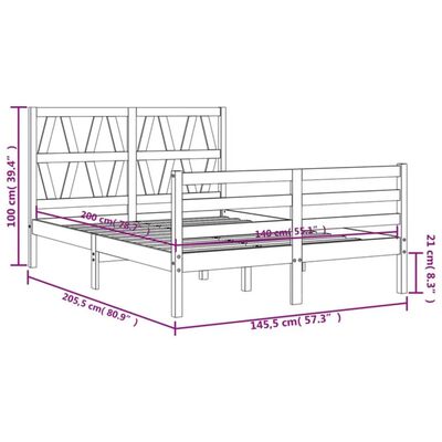 vidaXL Rám postele s čelem bílý 140 x 200 cm masivní dřevo